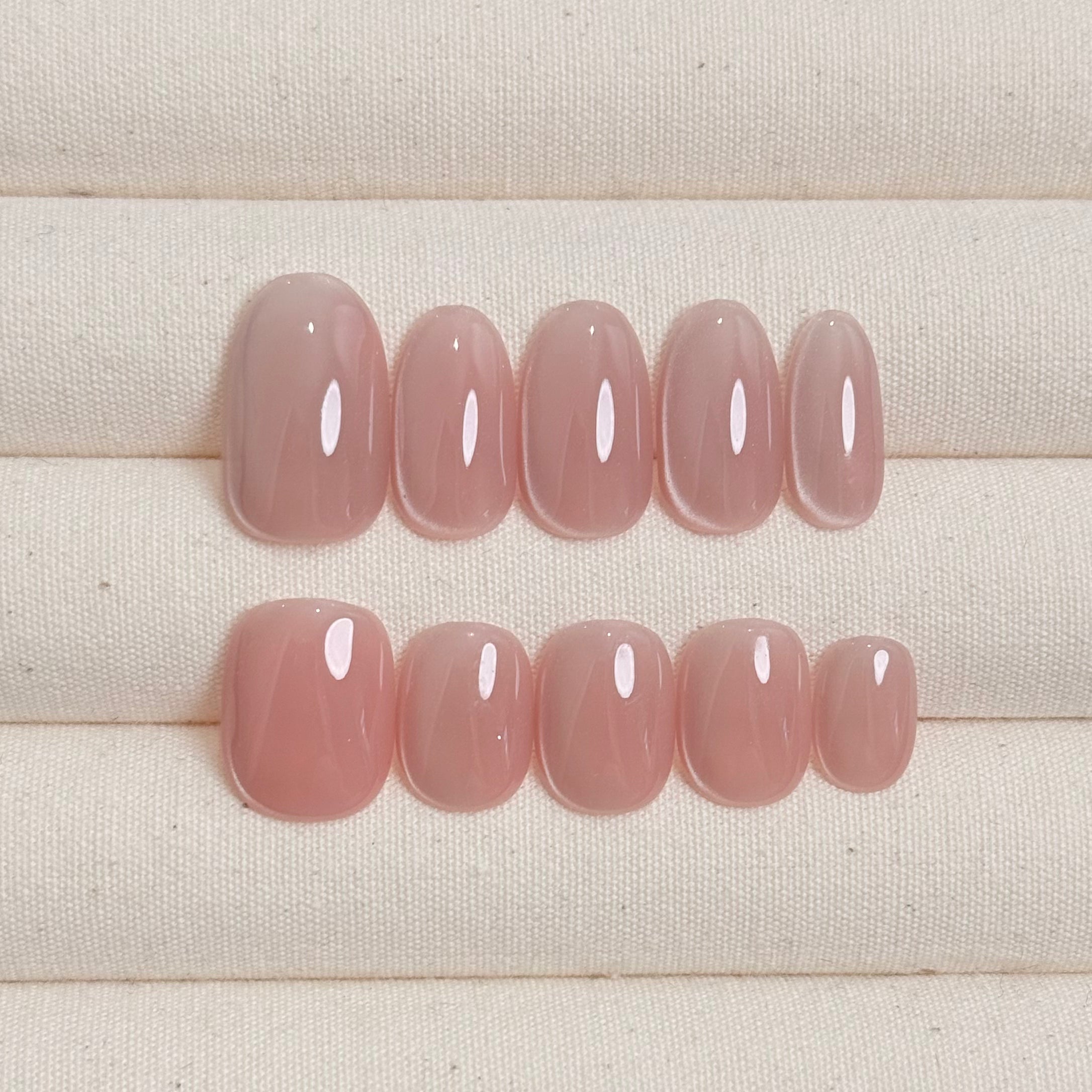 Image of Blush Jelly Cat-Eye (Grade A), Handmade Press On Nails,Salon Premium Quality ,10pcs,Puffcat-Nail