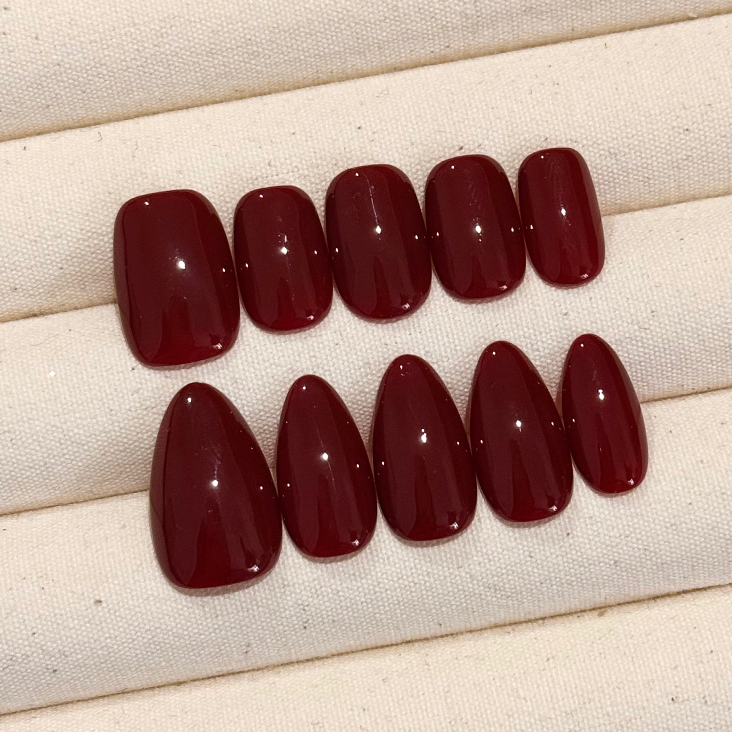 Ruby Glow (Dark) ,Handmade Press On Nails,Salon Premium Quality ,10pcs,Puffcat-Nail