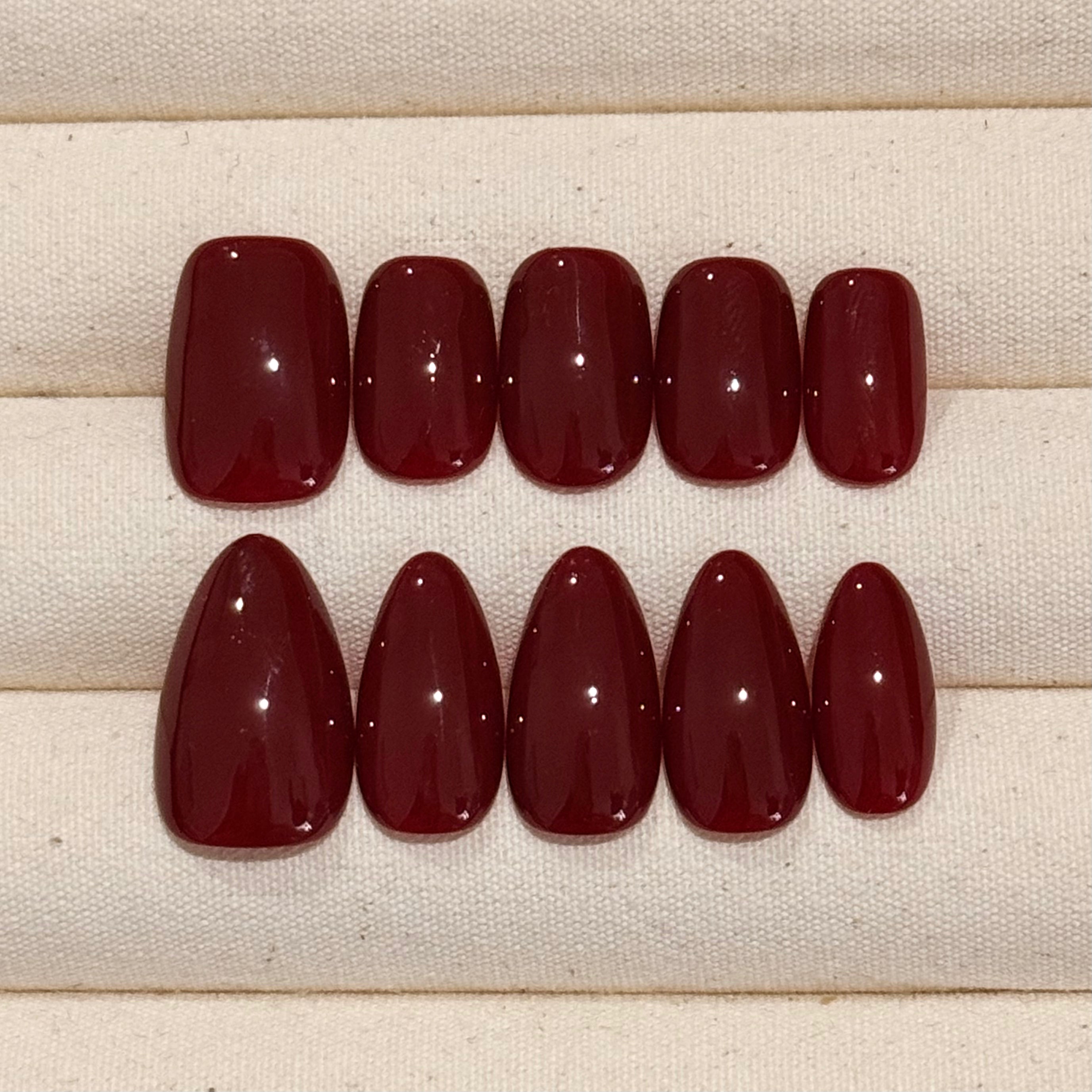 Ruby Glow (Dark) ,Handmade Press On Nails,Salon Premium Quality ,10pcs,Puffcat-Nail