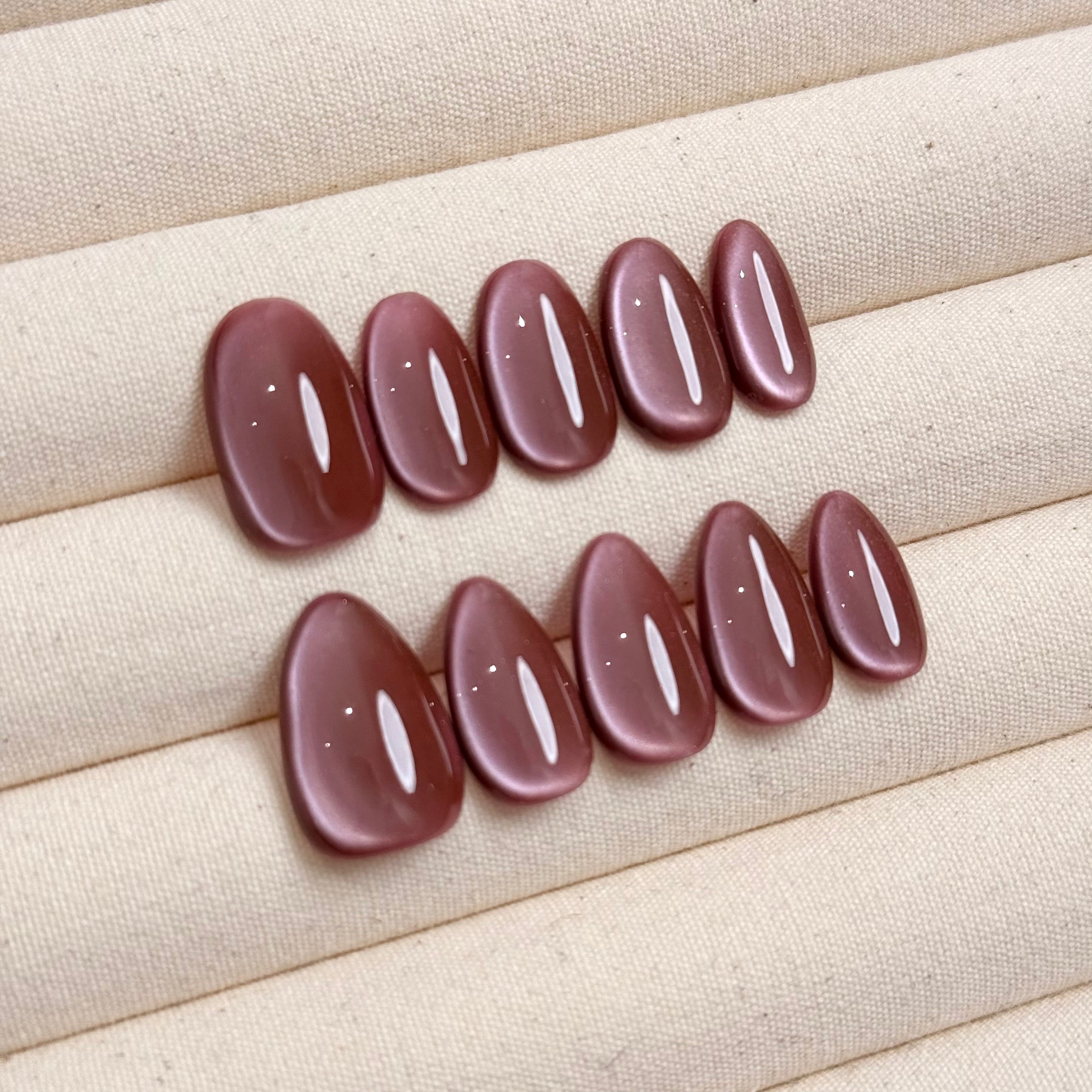 Rosewood Cat-Eye, Handmade Press On Nails,Salon Premium Quality ,10pcs,Puffcat-Nail