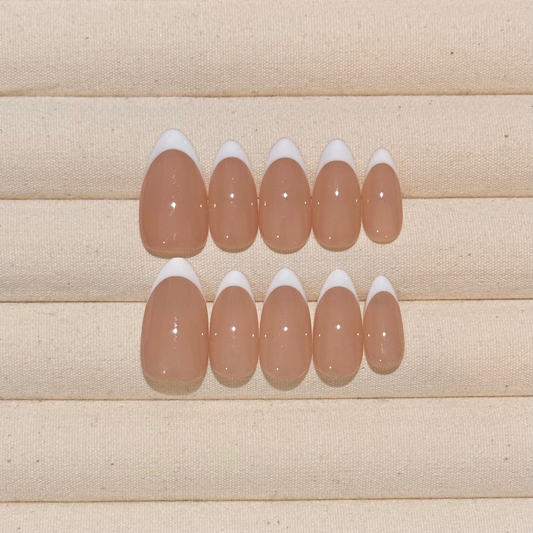 Classic French Tip , Handmade Press On Nails,Salon Premium Quality ,10pcs,Puffcat-Nail