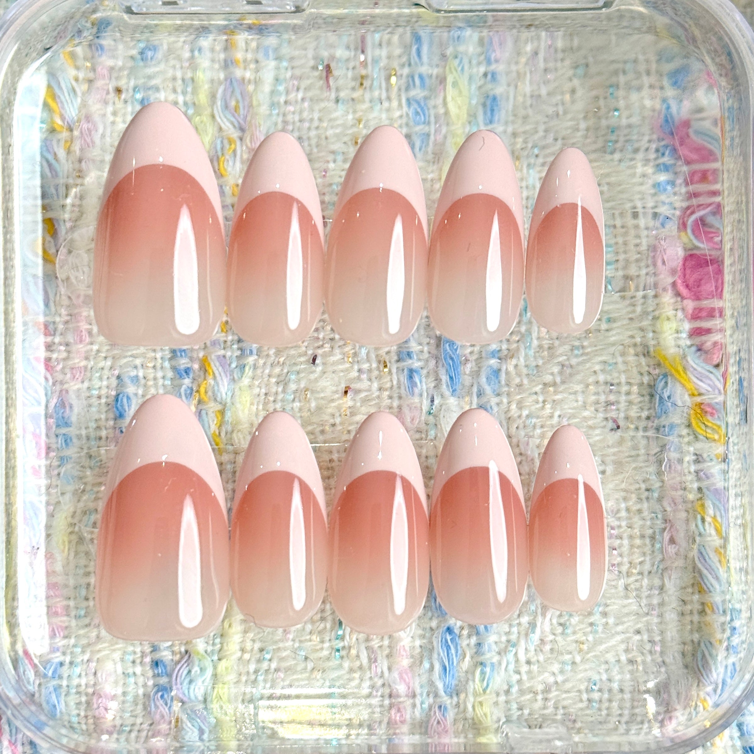 Image of Pink Ombre French Tip , Handmade Press On Nails,Salon Premium Quality ,10pcs,Puffcat-Nail